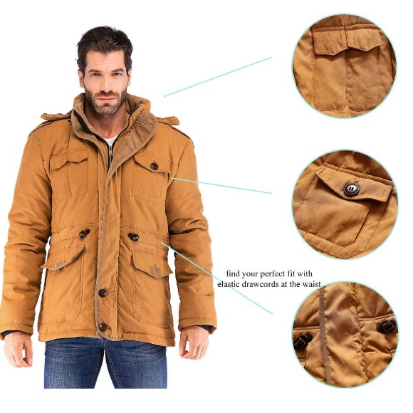 Yozai Mens Winter Insulated Outdoor Parka Coat - Picture 6 of 7